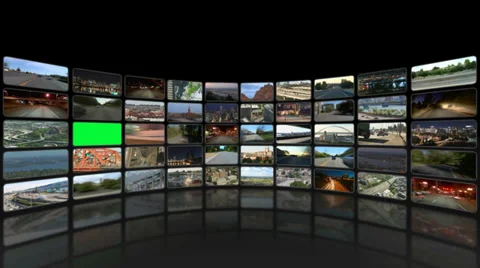 Spiraling Video Wall 360 Then Zoom In (black) Stock Footage 32125197