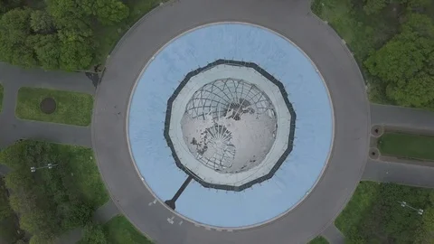 Spiralling Downward Towards the Flushing Meadows Globe Stock Footage 75579004
