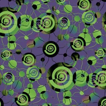 Spirals and circles pattern light green purple black 스톡 일러스트