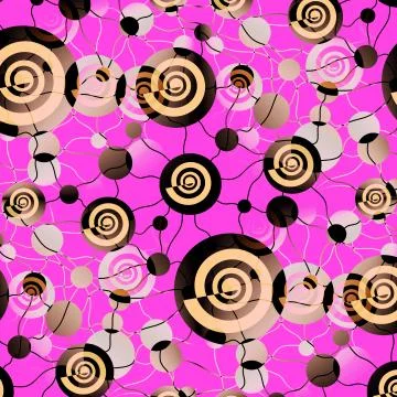 Spirals and circles pattern magenta beige brown gray Stock Illustration
