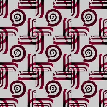 Spirals and stripes pattern red brown black on light gray Stock Illustration