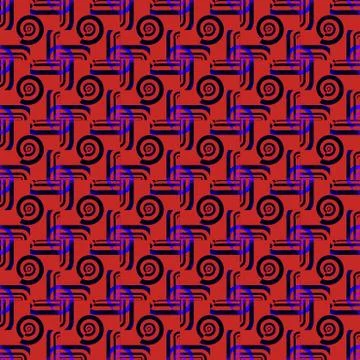 Spirals and stripes pattern red black blue purple Stock Illustration