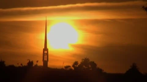 A spire  and a sunset Stock Footage 12249991