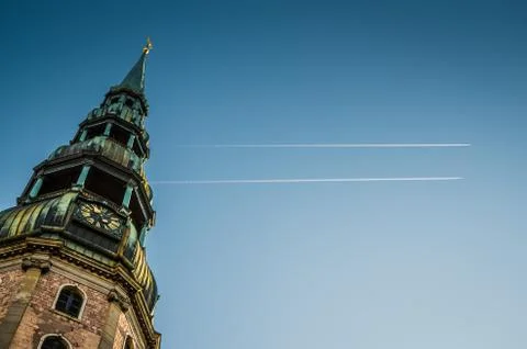Spire of clock tower Saint Peter church, Riga, Latvia Stock Photos