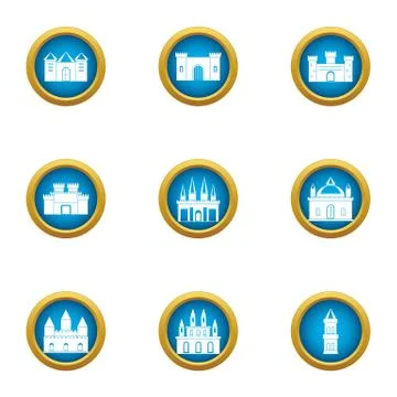 Spire icons set, flat style Stock Illustration