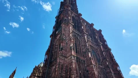Spire of Strasbourg Cathedral With Blue Sky in Background, France Stock Footage 342340657