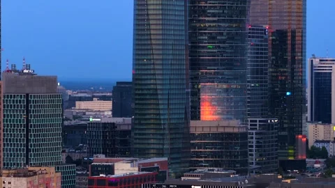Spire tower glows at dusk, as the capital’s skyline hums with hush Stock Footage 311806377