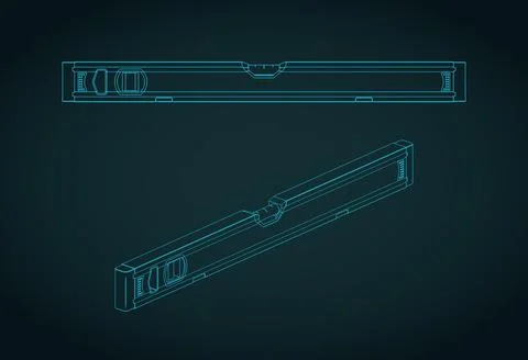 Spirit level isometric technical blueprints illustration Stock Illustration