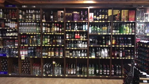 Spirits on store of a Supermarket Stock Footage 90944394