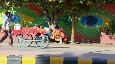 Spiritual Devotee Studying Religious Text Beneath Tree Along Urban Street Stock Footage 340818114