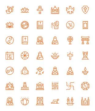 Spiritual Essential Vector Set including 42 Display Perfect Regular Line 25.. Stock Illustration