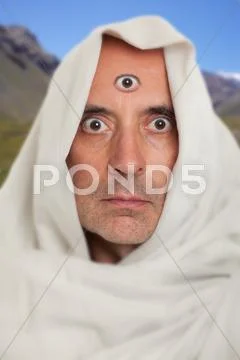 Spiritual man with a third eye on forehead Stock Photos