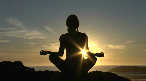 Spiritual Yoga Meditation Sunset at Beach Stock Footage