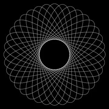 Spirograph pattern like rotating spiral, vortex shape. Abstract monochrome el Stock Illustration