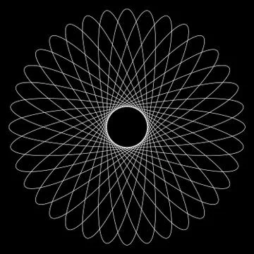 Spirograph pattern like rotating spiral, vortex shape. Abstract monochrome el Stock Illustration