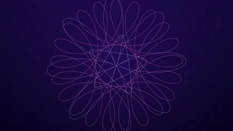 Spirograph rosette line art rotating in violet and pink on deep indigo Stock-Footage 348620639