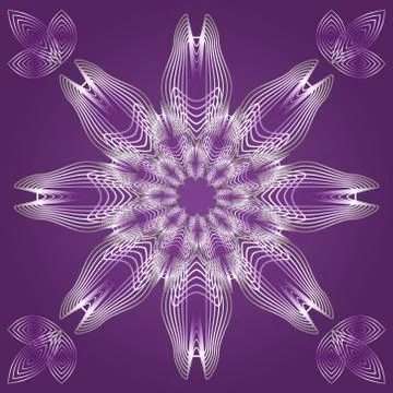 Spirograph in white outline with gradient on purple background, lace patterns Stock Illustration