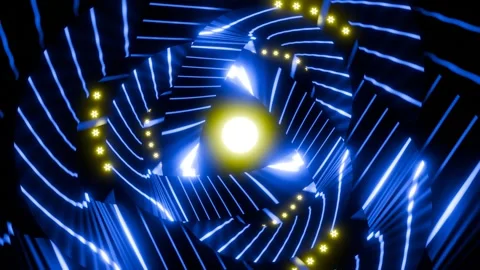 Spiromaniac 4K VJ Loop - Hypnotic Geometric Motion Background Blue Yellow Stock Footage 300794088
