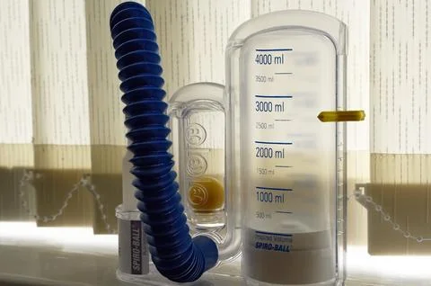 Spirometer Device for Deep Breathing Exercises and Lung Capacity Recovery Stock Photos