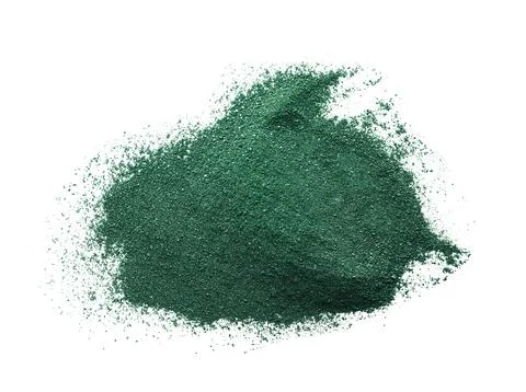 Spirulina algae powder on white background, top view Foto stock