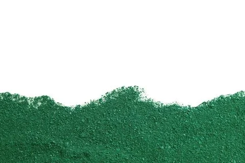 Spirulina algae powder on white background, top view with space for text Foto stock