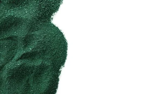 Spirulina algae powder on white background, top view with space for text Foto stock