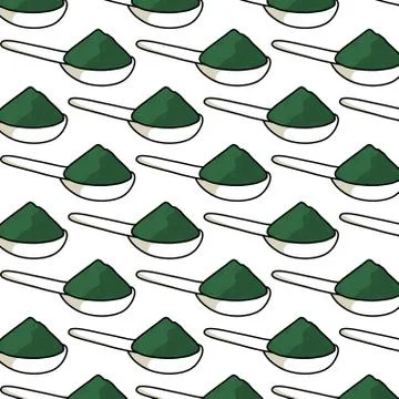 Spirulina seamless doodle pattern, vector color illustration Stock Illustration