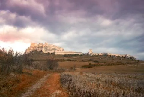 Spis castle in eastern Slovakia with dramatic sky Stock Photos