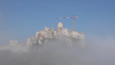 Spis castle emerging from the fog Stock Footage 252151091