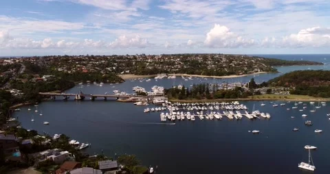 The spit bridge on Sydney Middle harbour with marina yachts in aerial 4k. Stock Footage 152518460