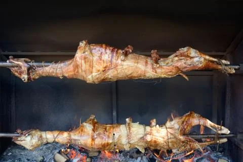 Spit roasted lamb Stock Photos