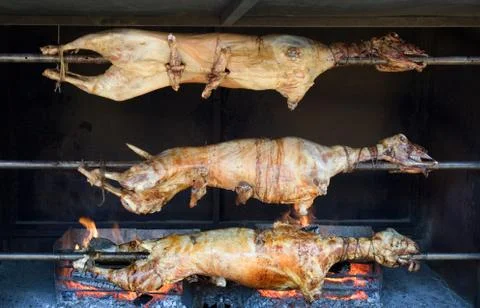 Spit roasted lamb Stock Photos