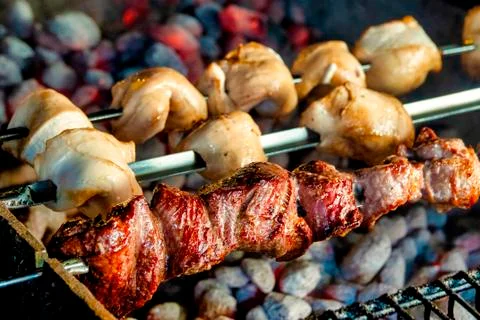 Spit roasted meat Stock Photos