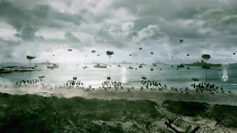 Spitfire planes flying over Normandy on D-Day, World War II - Reenactment Stock Footage 202894709