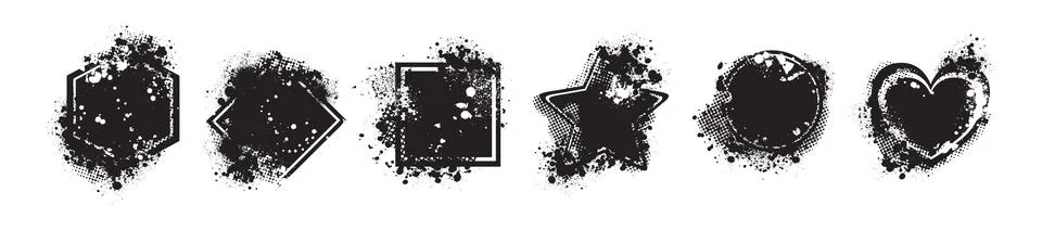 Splash abstract shape set, vector grunge splatter frame, dark graffiti urban Stock Illustration