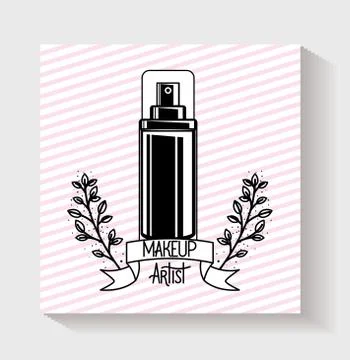 Splash bottle make up product in floral frame Ilustração Stock