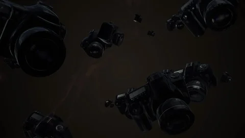 Splash of camera. 3D animation. Objects spinning. Stock Footage 109301579