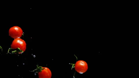 Splash up cherry tomatoes bottom left Stock Footage 169225095