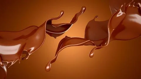 A splash of chocolate on a brown background. 3d illustration, 3d rendering. イラスト素材