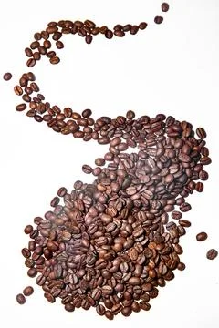 Splash of coffee beans isolated over white background Stock Photos