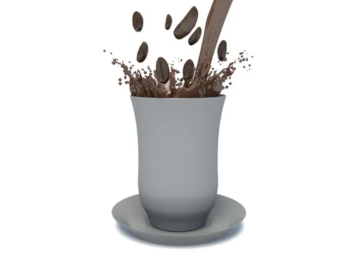 Splash of coffee with coffee beans. 3d illustration Stock Footage 71905029