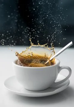 Splash of coffee in white cup Stock Photos