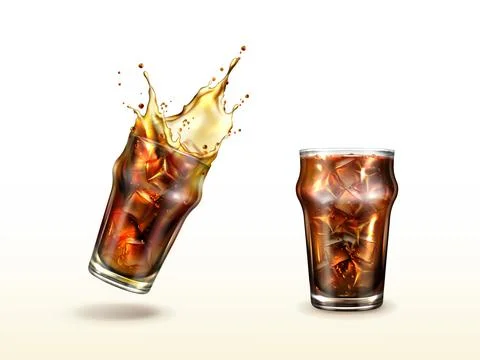 Splash cola, soda, cold tea or coffee with ice Illustrazione stock