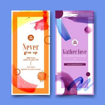 Splash color flyer design with circle, line watercolor illustration, Stock Illustration