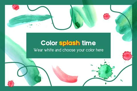 Splash color frame design with green, pink watercolor illustration. Stock Illustration