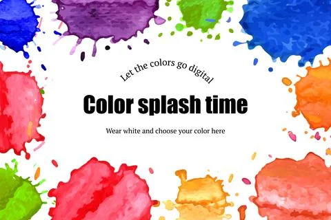 Splash color frame design with green, red, blue watercolor illustration. Stock Illustration