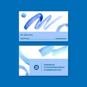 Splash color name card design with light blue illustration. Stock Illustration