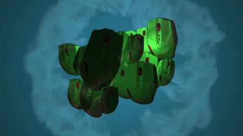 Splash of computer mouse. 3D animation. Objects spinning. Stock Footage 152869500