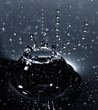 Splash - a falling drop of water in a macro photography shot Stock Photos