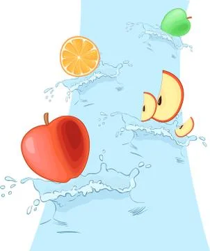 Splash flow with vector fruits Stock Illustration
